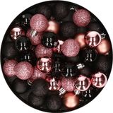Merkloos / Sans marque Kaemingk B.V. Kerstballen mix - Set van 48 stuks - kunststof - zwart en roze - Dia 3 cm
