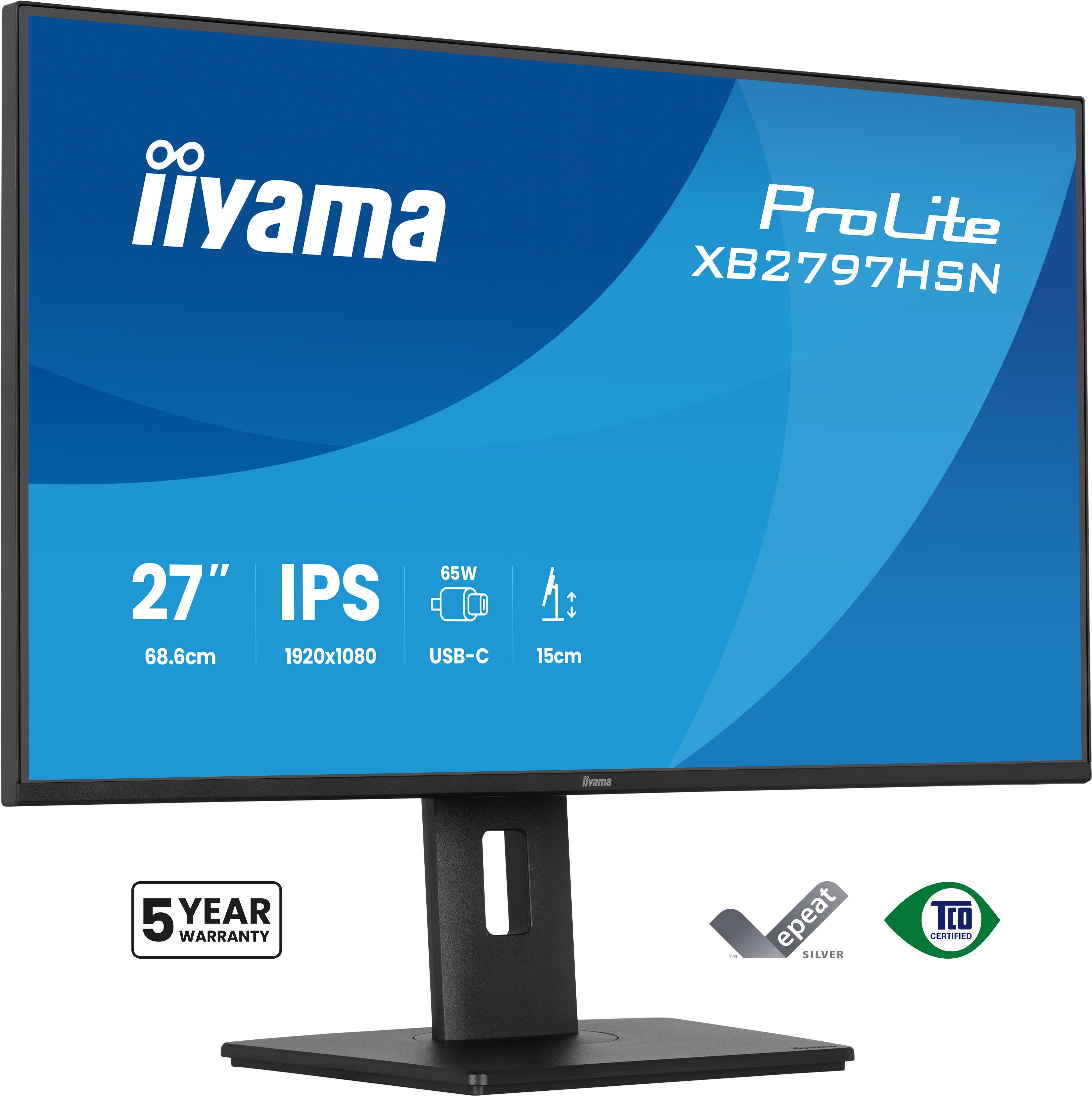 iiyama ProLite XB2797HSN-B1 27 inch Full HD IPS Monitor met USB-C Dock