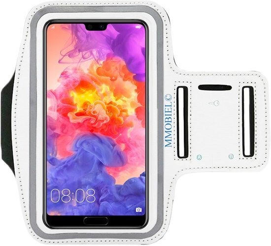 Mmobiel Sport / Hardloop armband WIT voor Huawei P20 PRO / P10 PLUS / P9 PLUS / Mate 10 PRO lite / Honor View 10 / Honor 9 lite / Nova / Y9 / P Smart Spatwatervrij Reflecterend Neopreen Comfortabel Verstelbaar Koptelefoon Aansluitruimte en