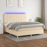 Maison Exclusive - Lit boxspring avec matelas et éclairage LED, couleur crème, 180x200 cm, textile