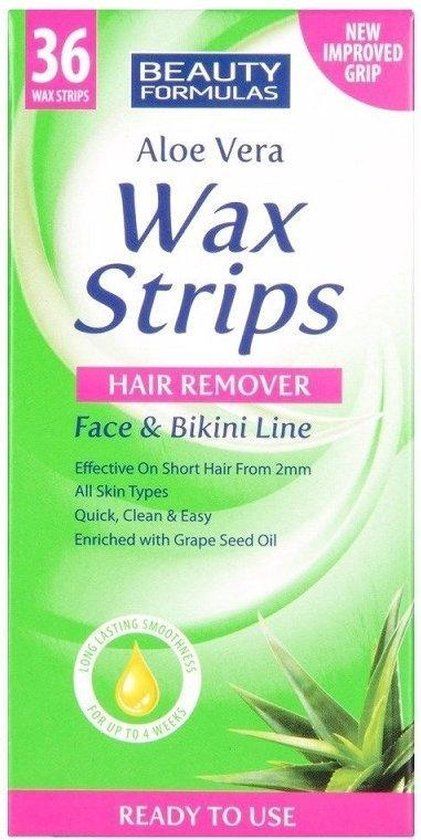 Beauty Formulas Wax Strips Hair Remover plastry do depilacji twarzy i okolic bikini Aloe Vera 36szt.