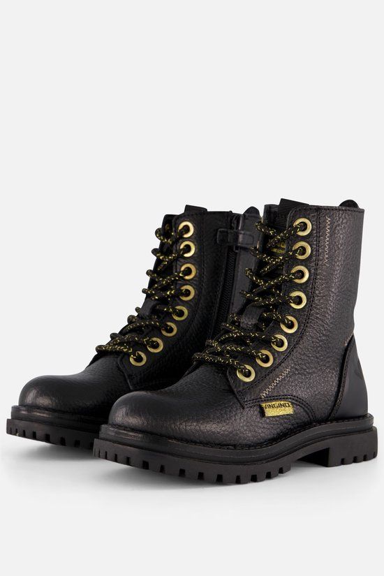 Vingino Shirley Veterboots Zwart Leer Dames Maat 30