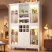 OKWISH Armoire à vin – Avec éclairage LED contrôlé par application – 120x40x180,5 cm – 3 tiroirs et casier à vin – MDF blanc