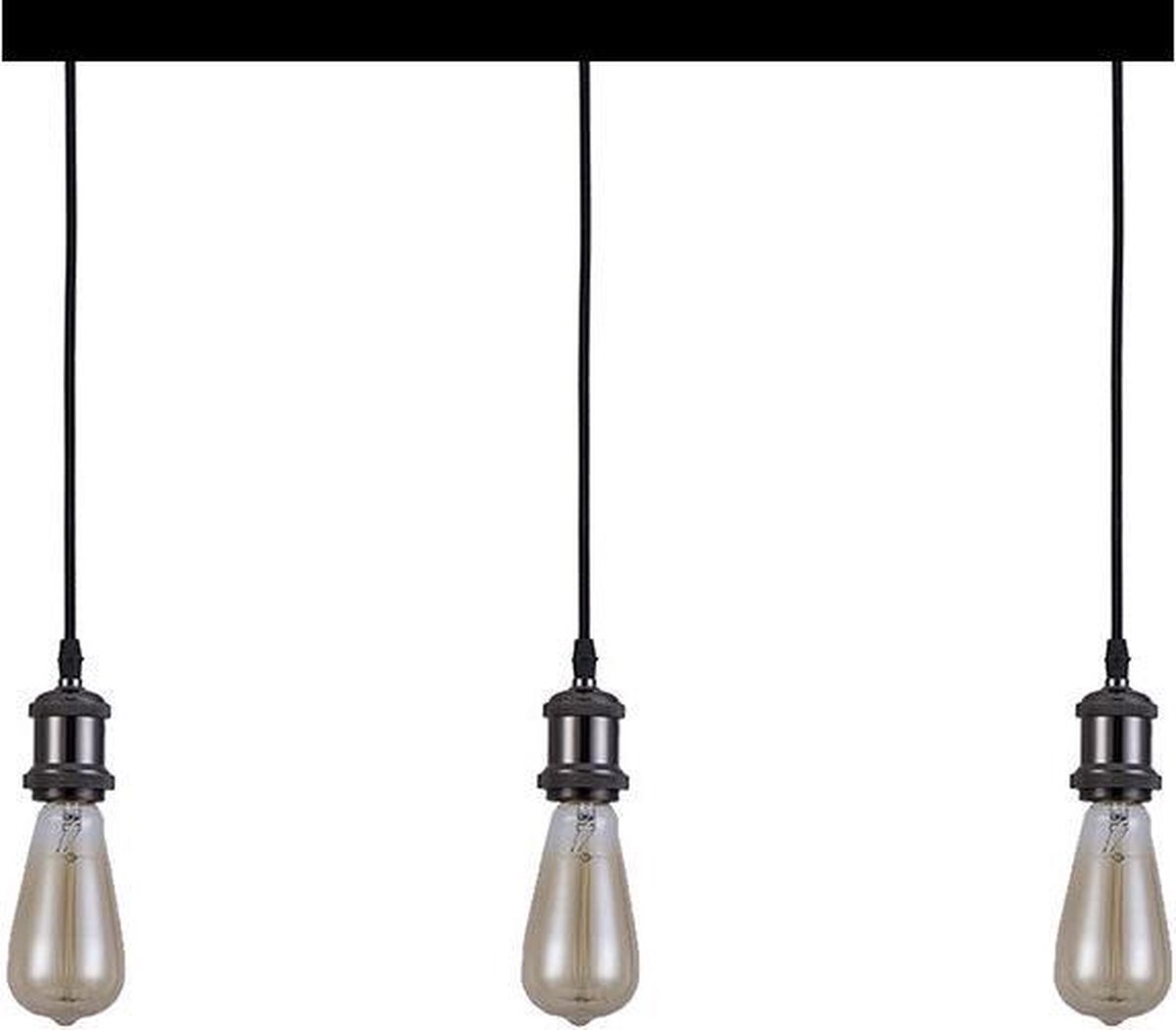 Lamp 1 Vintage Hanglamp - 3 x E27 Fitting - Mat Zwart