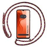 Tumundosmartphone Transparante hangende hoes voor Motorola Moto E13 met roze/gouden koord