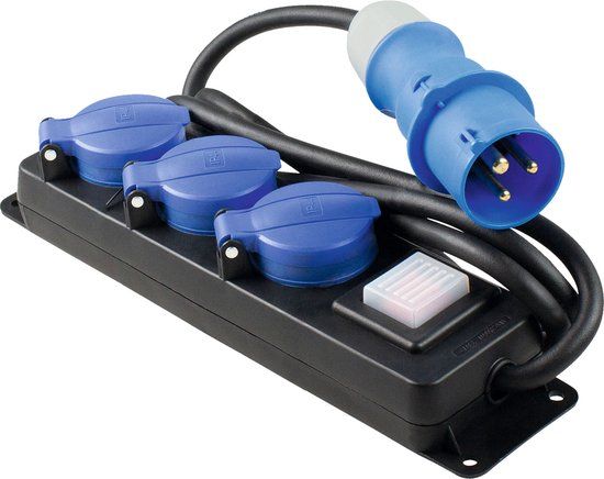 AS Schwabe 3-weg stekkerdoos - 1,5m kabel - CEE stekker - Zwart