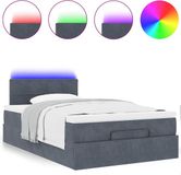vidaXL Bed Poef met Matras en LED's 120x190 cm Fluweel Donkergrijs