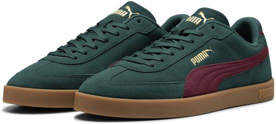 PUMA Club II Era Suede Unisex Sneakers - Green Terrain-Ruby Shimmer - Size 43