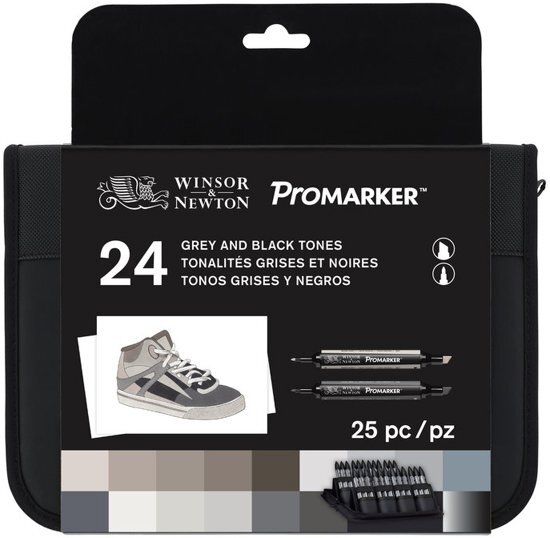 Winsor & Newton Promarker 24 Set - Grey and Black Tones