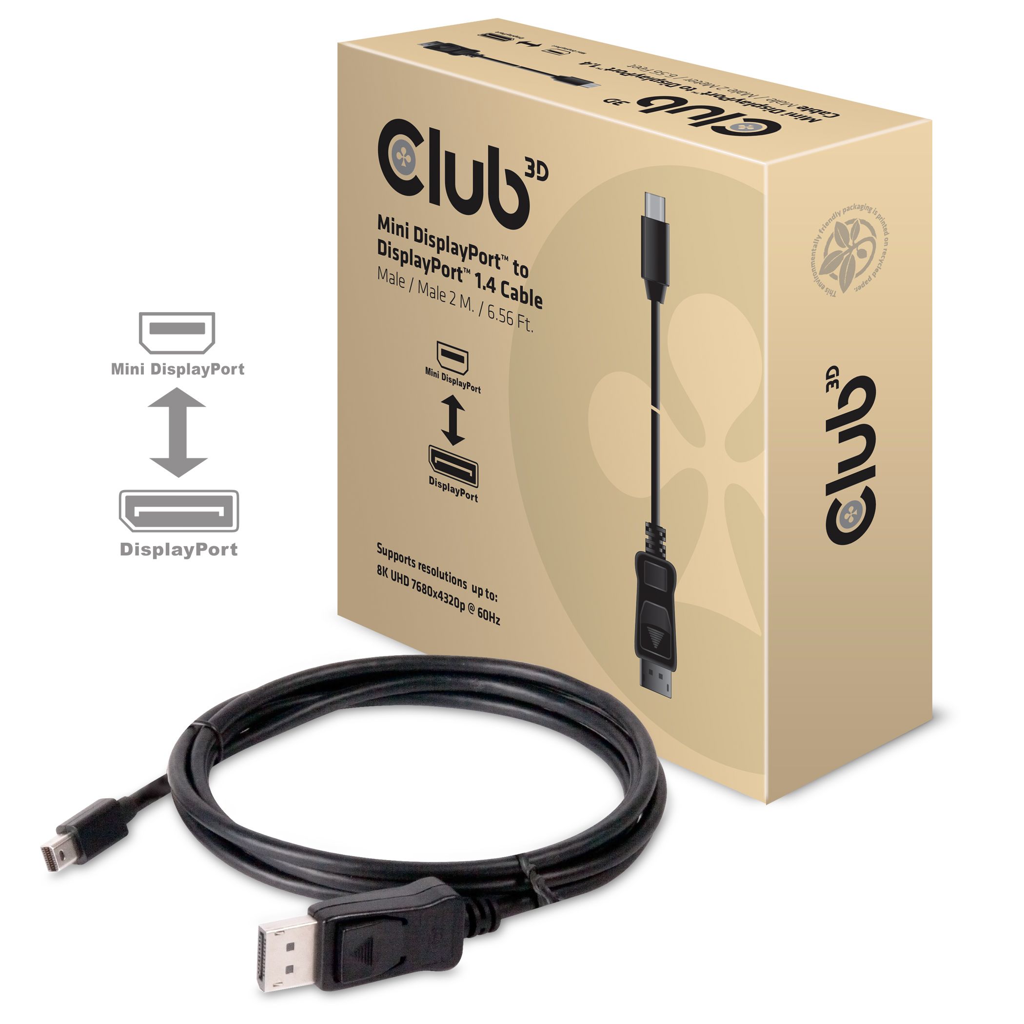 Club 3D Mini DisplayPort naar DisplayPort 1.4 Kabel - 2 Meter