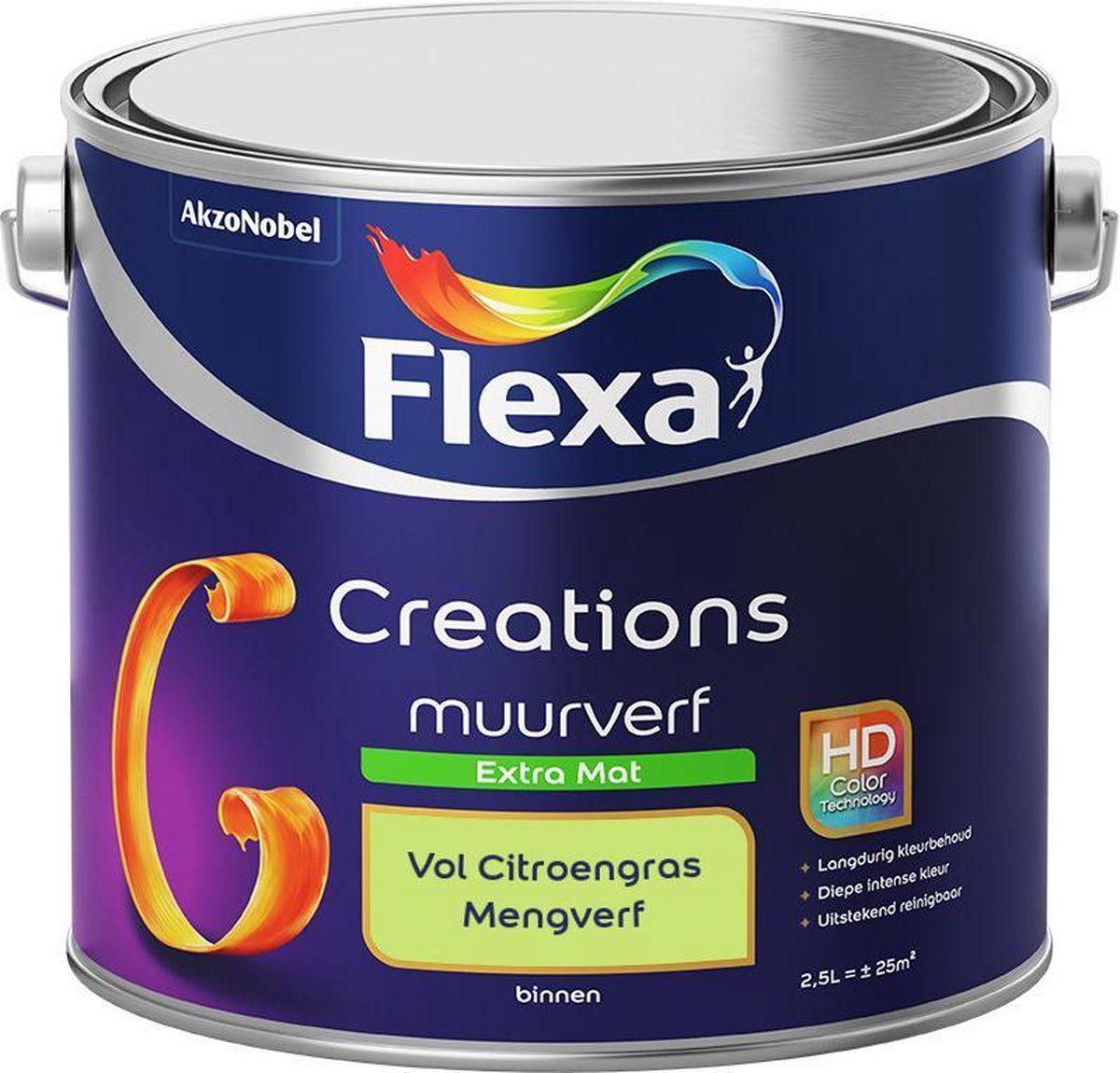 FLEXA Creations Muurverf - Extra Mat - Vol Citroengras - 2,5 liter
