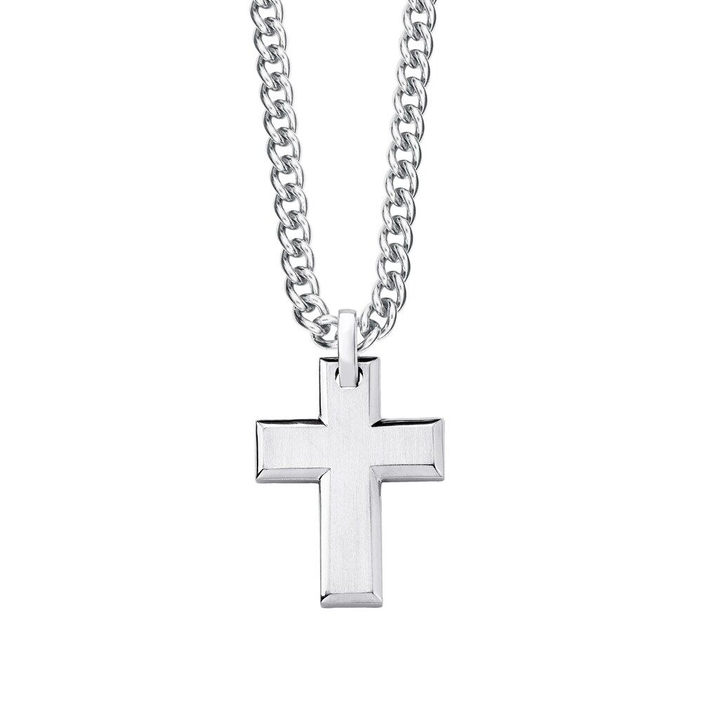 s.Oliver Necklace with Pendant for Men, Stainless Steel, Cross Men's Jewelry White Men