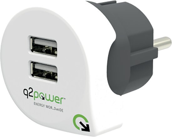 Q2 POWER Reisstekker - Duo USB 2.4A naar Europa