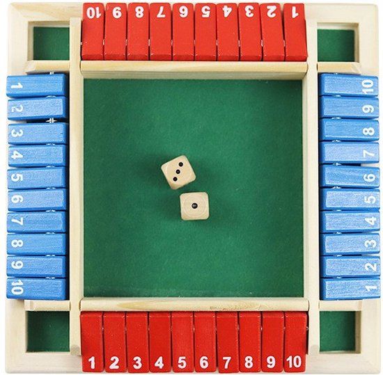 Shagam Shut The Box - 4 Spelers - Rood & Blauw - Dobbelspel - Rekenspel - Hout - Shagam