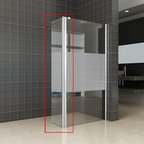 Xellanz Wiesbaden Partly Hoekwand Gedeeltelijk Matglas met Scharnierprofiel 35 x 200 cm. - 10 mm. Nano Rechts - Zilver