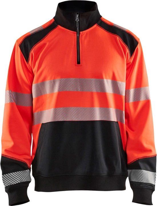 Blåkläder Sweatshirt halve rits High Vis 3556-2528 - High Vis Rood/Zwart - XXXL