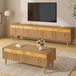 Merax meubles LED, ensemble mur salon, 2 pièces, meuble TV avec 4 portes et table basse avec 2 tiroirs, meubles de salon avec structure ondulée, couleur bois avec accents dorés