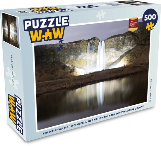 MuchoWow Puzzel Een waterval met een meer in het Nationaal park Þingvellir in IJsland - Legpuzzel - Puzzel 500 stukjes - Sinterklaas cadeautjes - Sinterklaas voor grote kinderen