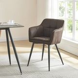[en.casa] Eetkamerstoel Birmingham set van 2 fauteuils 81x57x53 cm donkerbruin en zwart