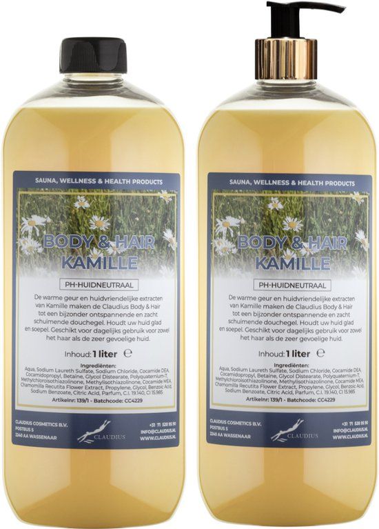 Claudius Cosmetics B.V. Body & Hair Kamille 1 liter met gouden pomp - set van 2 stuks
