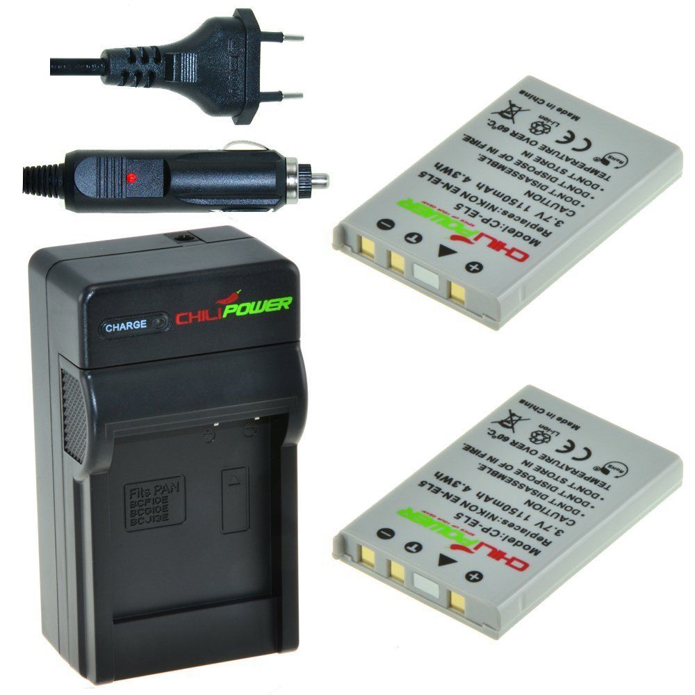ChiliPower 2 x EN-EL5 accu's voor Nikon - Charger Kit + car-charger - UK version