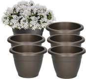 PlasticForte Plantenpot - 6x - antraciet - 14 cm - 1L - kunststof - voor buiten