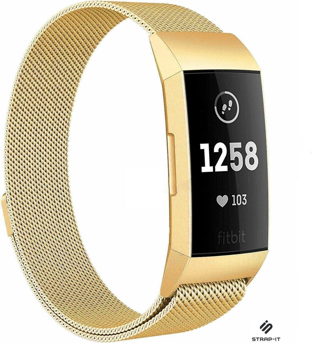 Strap-it Fitbit Charge 4 Milanese band - goud - Maat: S