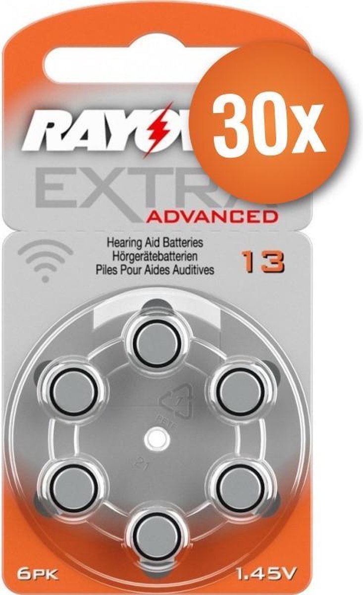Rayovac Voordeelpak gehoorapparaat batterijen - Type 13 (oranje) - 30 x 6 stuks + gratis batterijtester