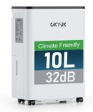 OKYUK Elektrische luchtontvochtiger, 10 liter, met digitale luchtvochtigheidsweergave, luchtontvochtiger voor thuis, 30 m², met automatische uitschakeling, ideaal voor camper, badkamer, kelder (10 l)