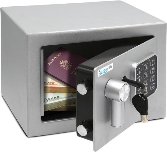 SereneLife Elektronische Kluis - Cijferslot - 2 Sleutels Sleutelslot - Geld Kluis - 23x 17 x 17 cm - Zilver