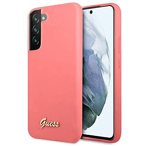 Guess GUHCS22MLSLMGFU Silicone Script Metal Logo Case for S22+ S906 Fuchsia