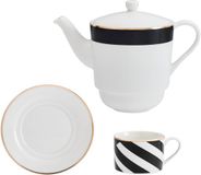 Mikasa Luxe Deco China Thee voor één set, theeset voor één met theepot, kop en schotel, stapelbare theeset, vaatwasmachinebestendig