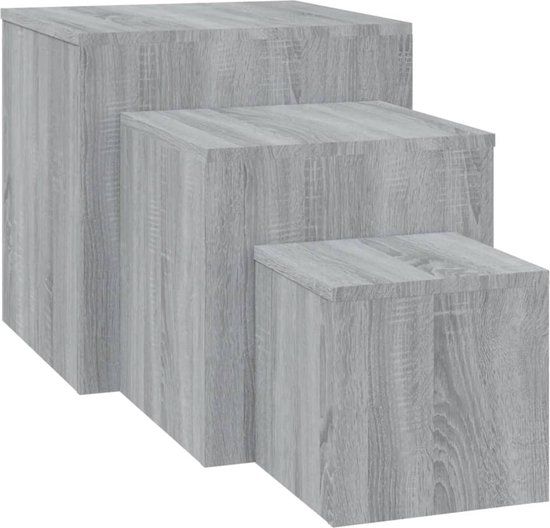 vidaXL Bijzettafels 3 stuks bewerkt hout grijs sonoma eikenkleurig