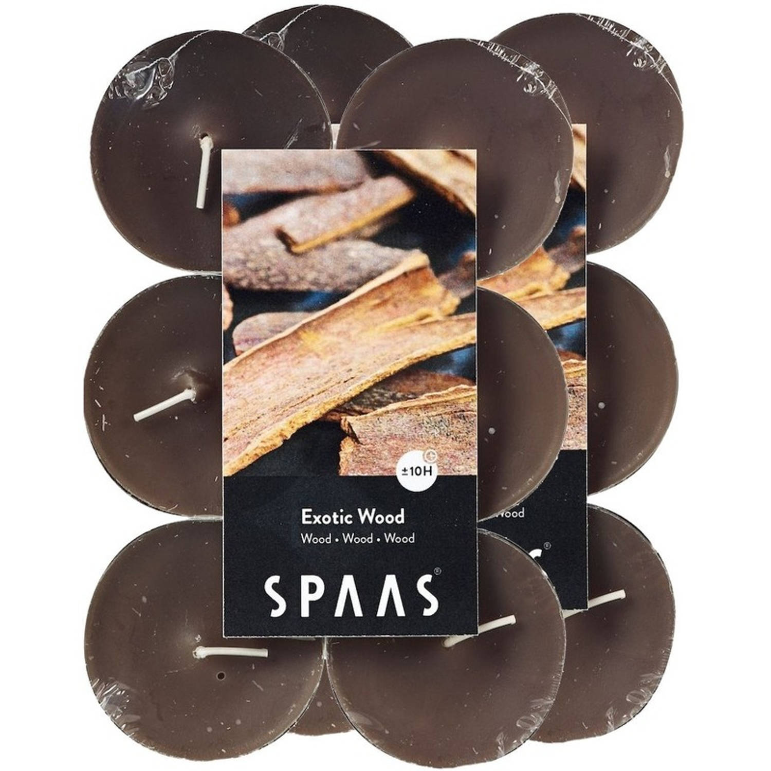 Spaas 24x Maxi geurtheelichtjes Exotic Wood 10 branduren - Geurkaarsen hout geur - Grote waxinelichtjes