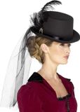 Smiffys Steampunk hoge hoed met sluier voor vrouwen