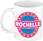 Bellatio Decorations - Rochelle voornaam - koffiemok - beker - wit/roze - 300 ml