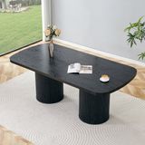 OKWISH Eettafel – Ovale Tafel Voor 6 Tot 8 Personen – Geribbelde Zuilvoet – Wabi Sabi Stijl – MDF Zwart