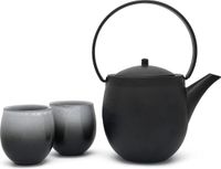 Merkloos Gietijzeren Asia theepot zwart 12 liter incl. 2 porseleinen theebekers