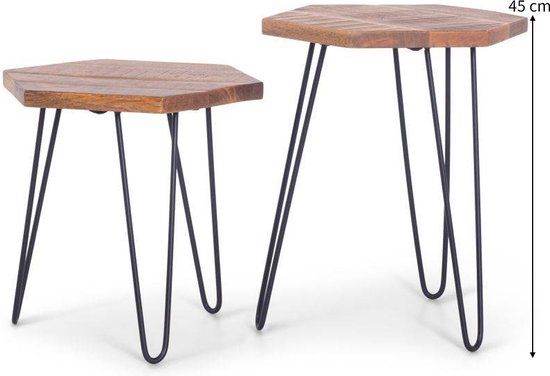 Bijzettafel Set Onza - Mangohout - Industrieel - Set van 2
