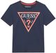 Guess Kinder-T-shirt met ronde hals, korte mouw, 100% katoen, Regular Fit, Logo patroon, Blauw, Maat 14 jaar