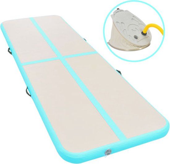 vidaXL Gymnastiekmat met pomp opblaasbaar 800x100x10 cm PVC groen