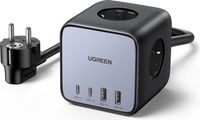 UGREEN 65W USB-C oplader, snellader, bureauoplader met stopcontacten, USB-A, USB-C PD, grijs/zwart