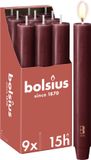 Bolsius - 9 Bougies de table Rustiek Extra Large - Bordeaux Rouge - 23 cm - Diamètre 3 cm - 15 heures de combustion