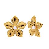 Lucardi Dames Stainless steel goldplated oorknoppen bloem parel