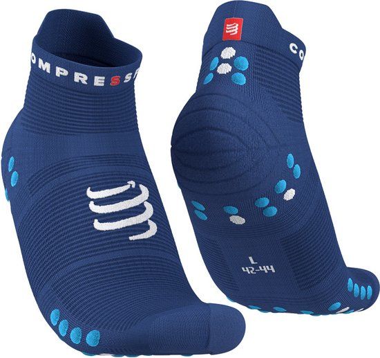 Compressport Pro Racing Socks v4.0 Run Low - Sodalite/Fluo Blue - Unisex - Maat 35-38
