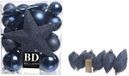 Decoris kerstballen en hangers donkerblauw - 5-6-8 cm - 39 stuks - kunststof ster piek 19 cm - mix mat en glans