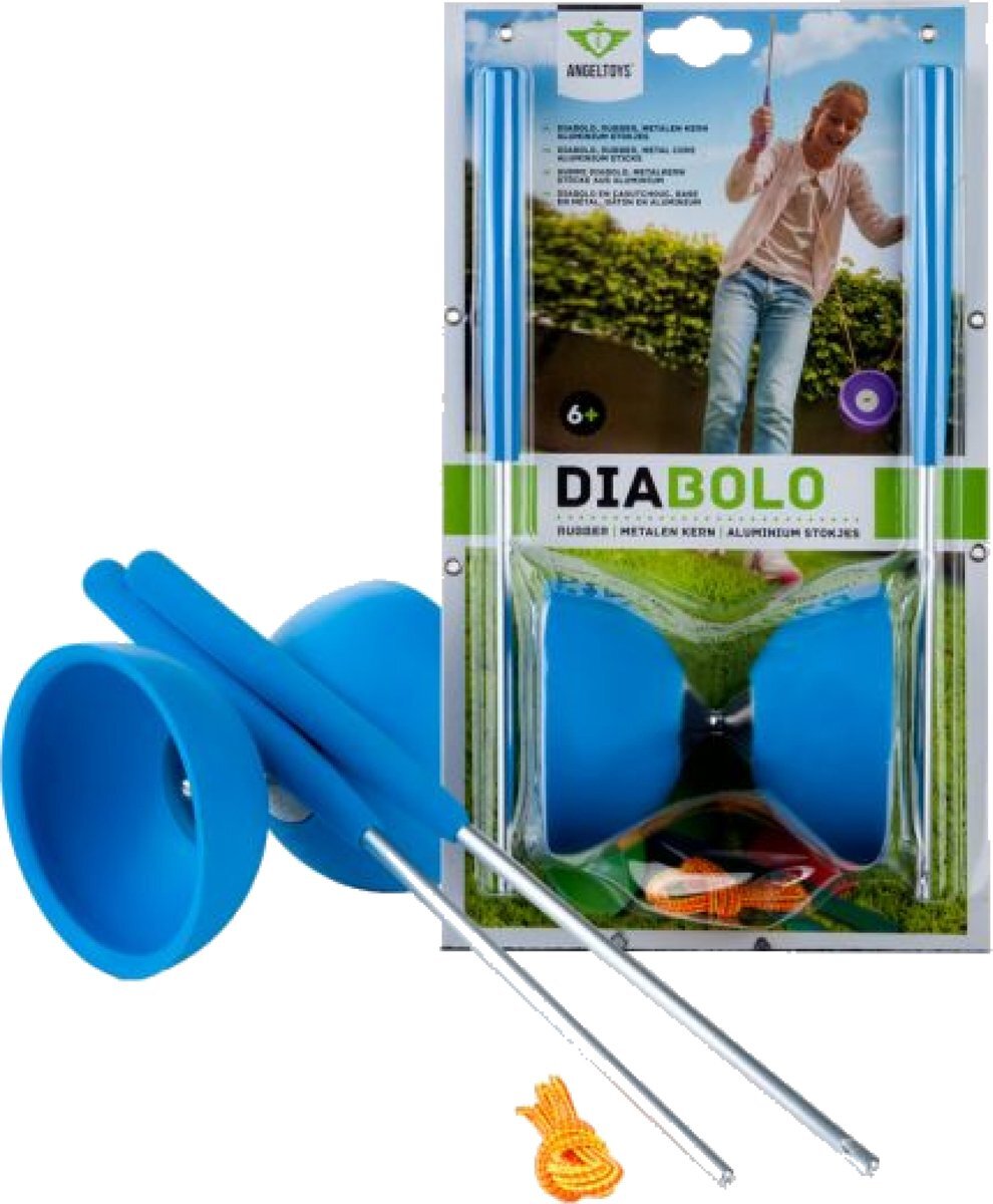 Angel toys DIABOLO RUBBER MET 2 METALEN STICKS 32,5 CM - BLAUW