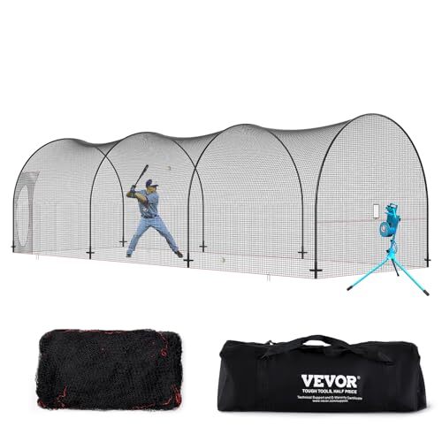 VEVOR VEVOR Honkbal slagkooi, softbal en honkbal slagkooi net en frame, praktijk draagbaar kooienet met draagtas, zwaar belastbare afgesloten pitching kooi, voor achtertuin slaan slaan training, 33FT