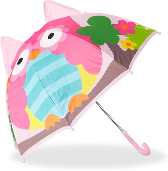 Relaxdays kinderparaplu diermotief - 3d paraplu - meisje - jongen - kinder paraplu Uil