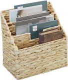 Relaxdays tijdschriftenrek, waterhyacint, HxBxD: 34 x 34 x 20 cm, gevlochten lectuurbak met 3 vakken, krantenbak, natuur